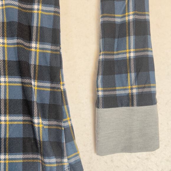 Discreet Button Flannel Shirt Hoodie Woman S Blue Plaid Drawstring Cozy Cuddle - Picture 4 of 10